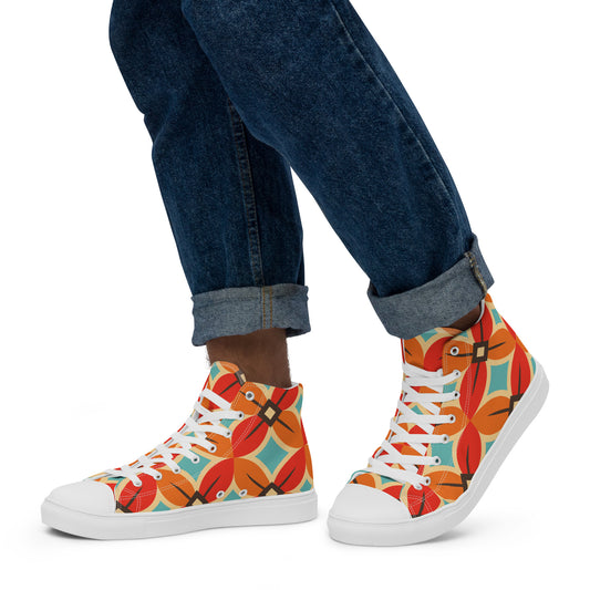 Retro Flower - Sustainably Made Men’s high top canvas shoes