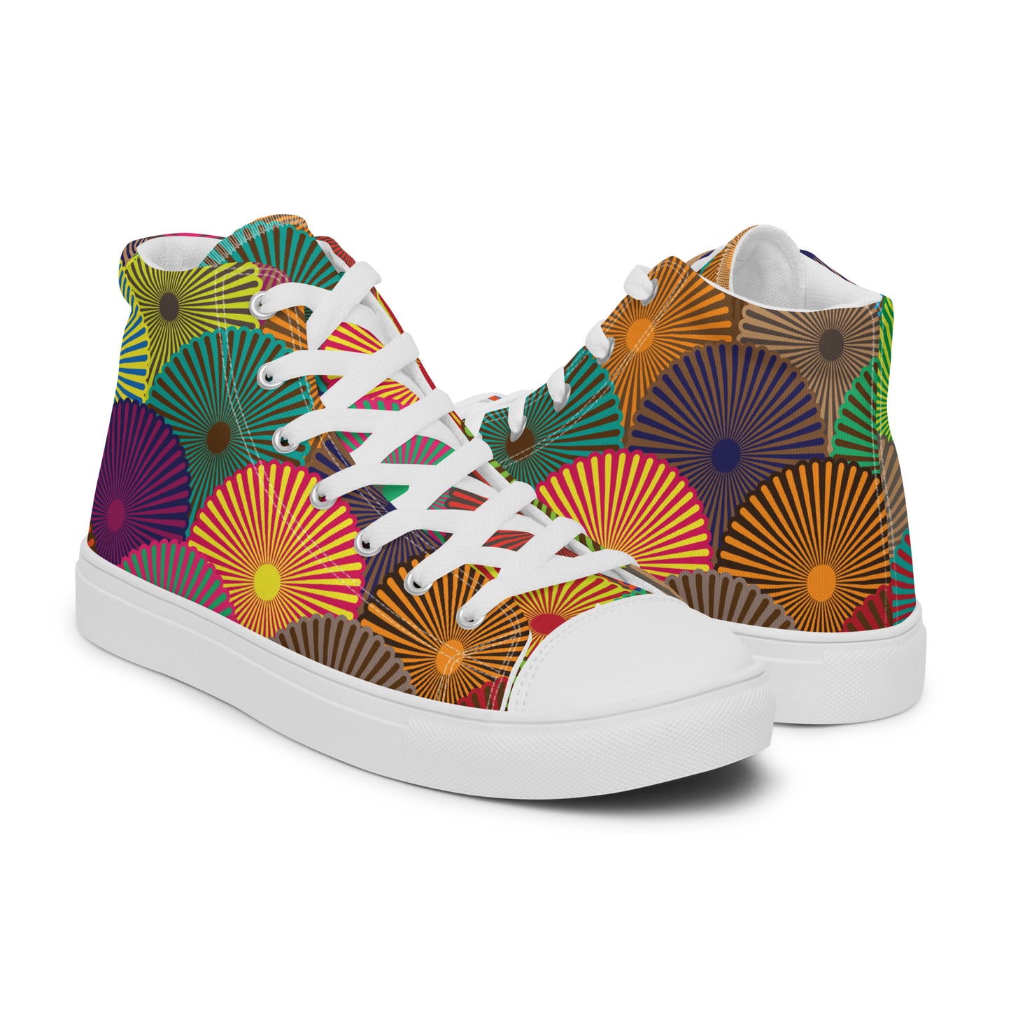 Colorful Flower Circles - Men’s high top canvas shoes