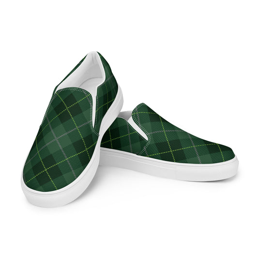 Deep Forest Tartan - Sustainably Made Men's Slip-On Canvas Shoes