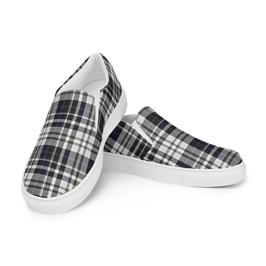 Black & White Tartan - Sustainably Made Men's Slip-On Canvas Shoes