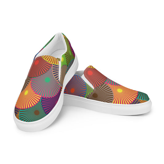 Colorful Flower Circles - Men’s slip-on canvas shoes