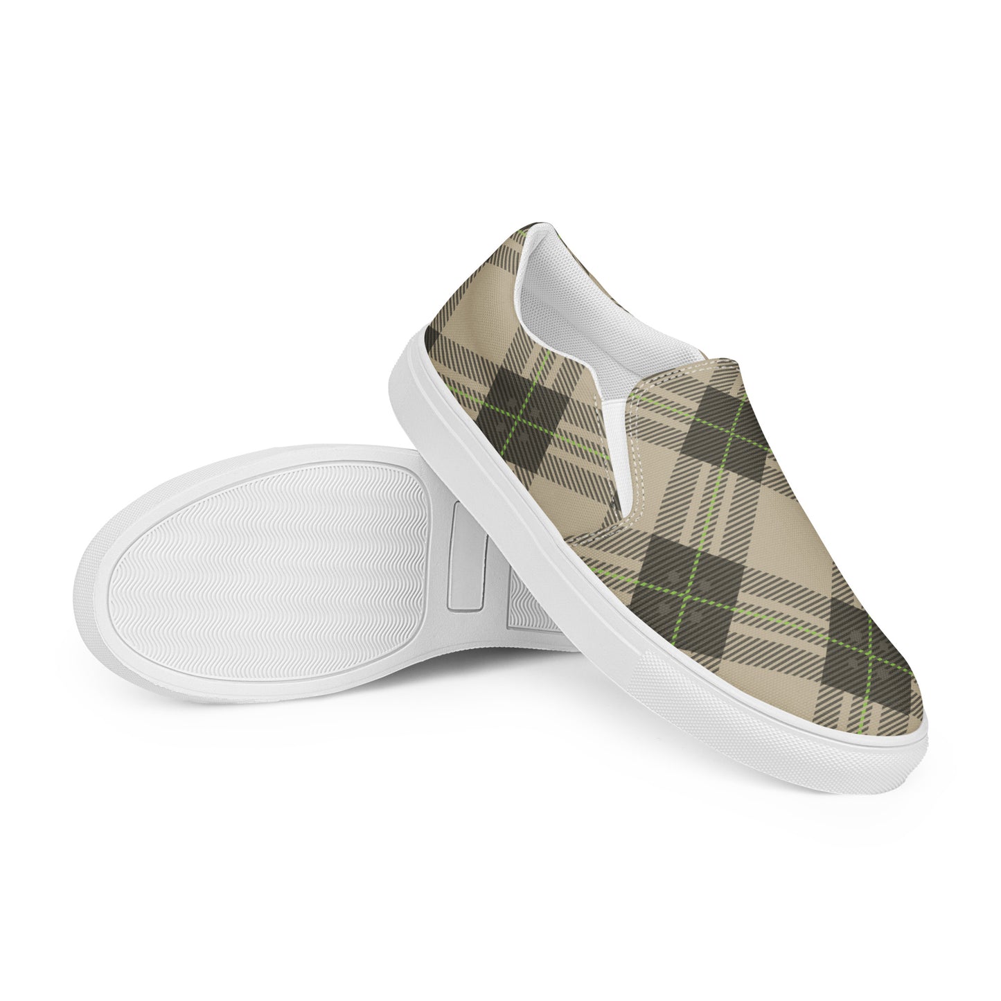 Deep Brown Tartan - Sustainably Made Men's Slip-On Canvas Shoes