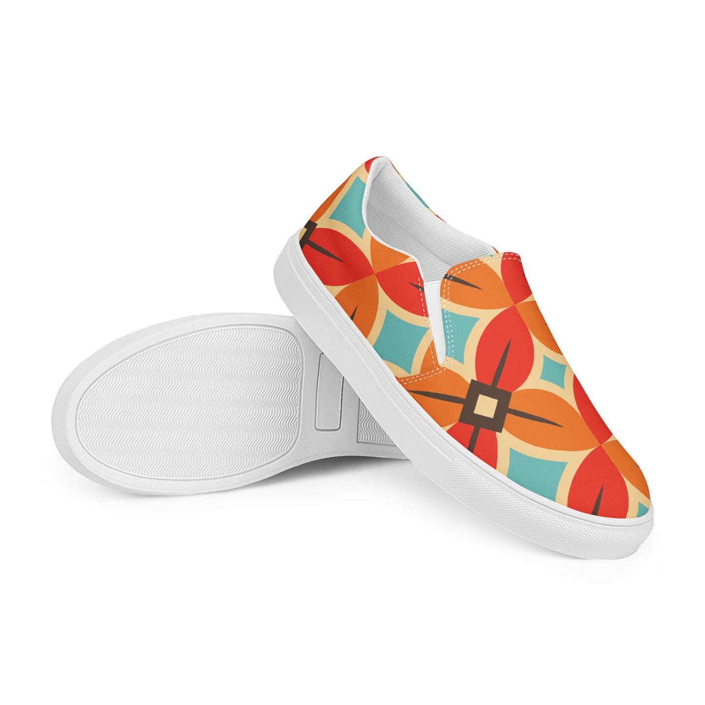 Retro Flower - Sustainably Men’s slip-on canvas shoes