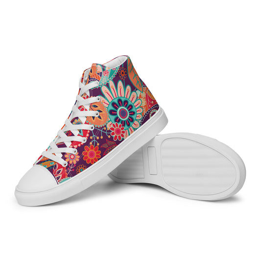 Floral Orange Tribe - Women’s high top canvas shoes