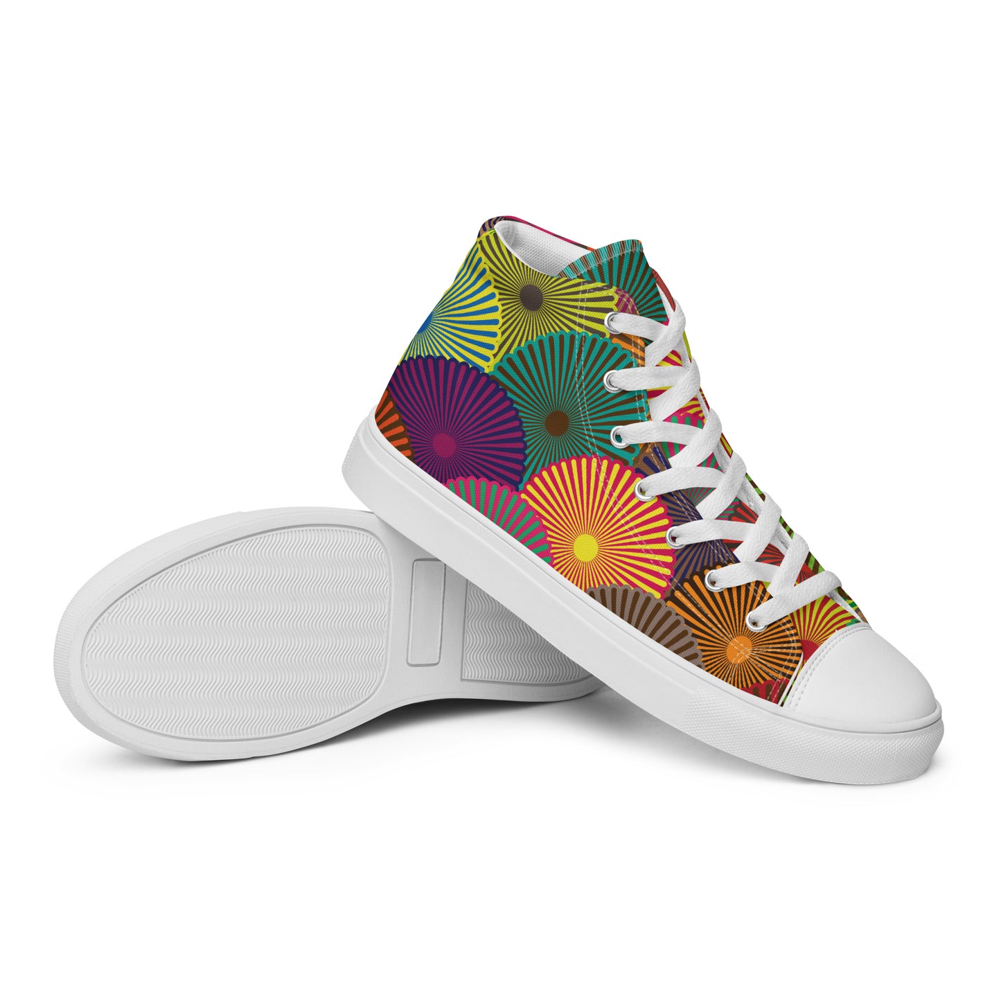 Colorful Flower CIrcles - Women’s high top canvas shoes
