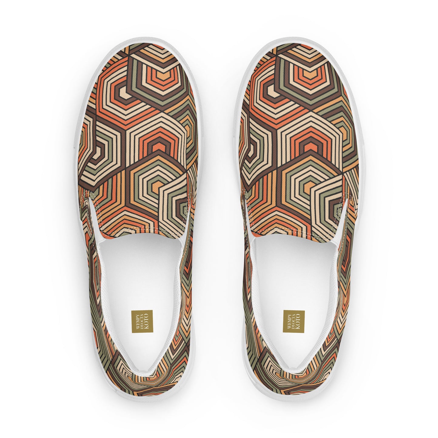 Hexagonal Retro Pattern - Women’s slip-on canvas shoes
