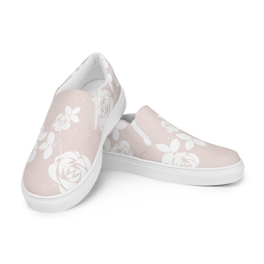 Baby Pink Floral - Sustainably Made Women's  Slip-On Canvas Shoes