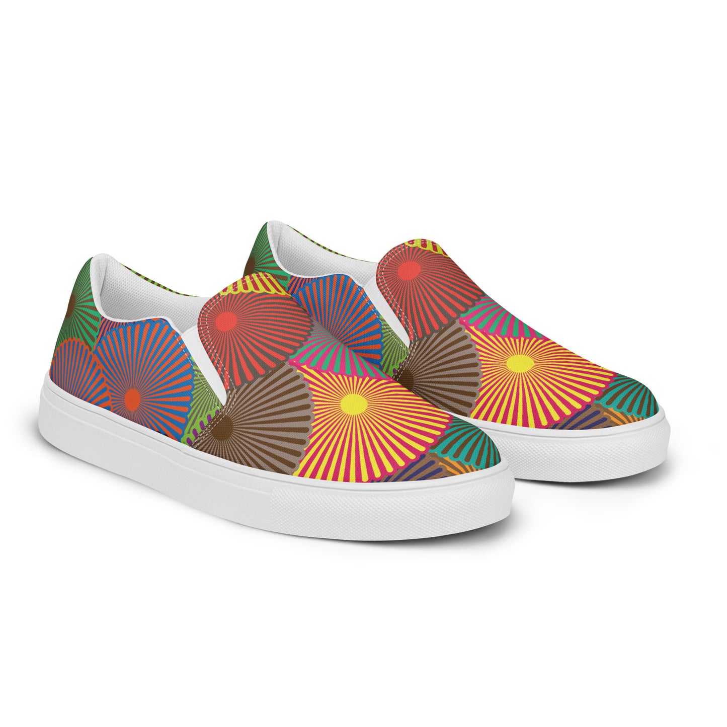 Colorful Flower Circles - Women’s slip-on canvas shoes